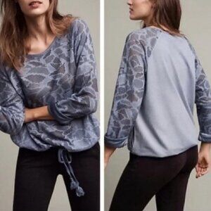 Anthropologie Saturday Sunday Blue Eyelet Lace 3/4 Sleeve Top Size SmallAnthropo